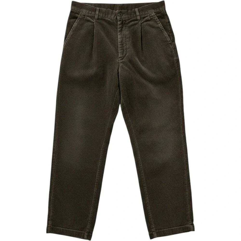 Gap Mens Relaxed Fit Pleated Front‎ Corduroy Pants Olive Brown Straight Leg